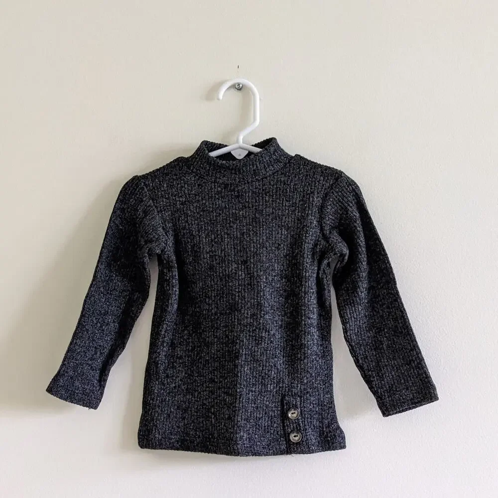 NWT Zara Soft Touch Rib Shirt Anthracite Gray Size 12/18m Charcoal Mock Neck